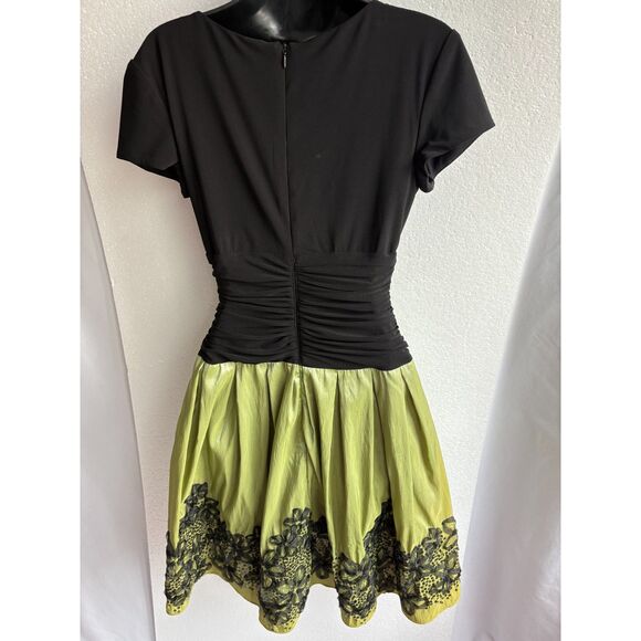 SL Fashions Draped Flare Satin Charmuese Dress Party Formal Black Green Size 6 - Picture 5 of 12